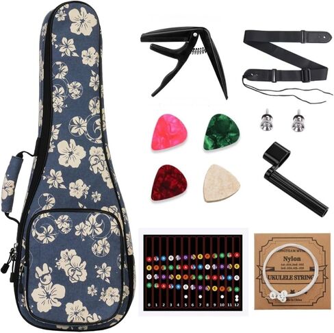 MUINS Ukulele Case,21 23 24 26 Tenor Soprano Concert Ukelele Bag With Bag & Capo & 4 Picks & strings & string Winder & Strap &Stickers,Uke Gift Choice (Blue Flower, 21 Inch) in Saudi Arabia