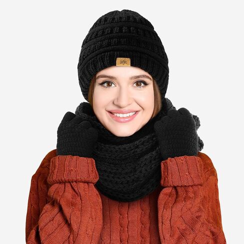 Winter Beanie Hat Scarf Gloves Set, Winter Clothes for Women, Fleece Lined Hats Touchscreen Gloves Thick Neck Warmer in Saudi Arabia