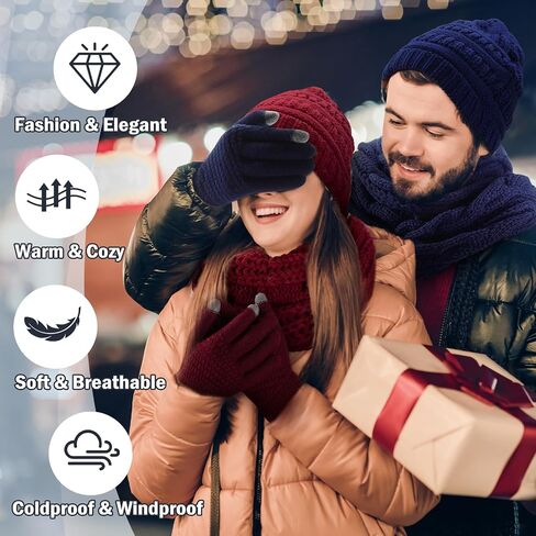 Winter Beanie Hat Scarf Gloves Set, Winter Clothes for Women, Fleece Lined Hats Touchscreen Gloves Thick Neck Warmer in Saudi Arabia