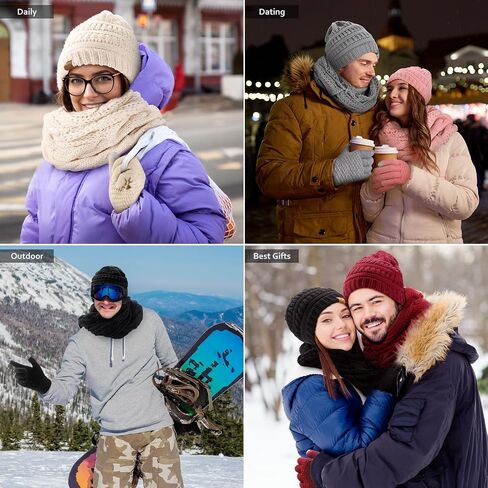 Winter Beanie Hat Scarf Gloves Set, Winter Clothes for Women, Fleece Lined Hats Touchscreen Gloves Thick Neck Warmer in Saudi Arabia