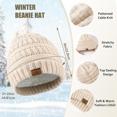 Winter Beanie Hat Scarf Gloves Set, Winter Clothes for Women, Fleece Lined Hats Touchscreen Gloves Thick Neck Warmer in Saudi Arabia