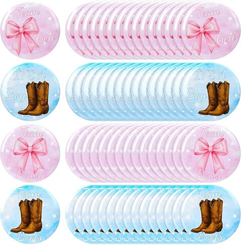 60pcs Gender Reveal Pins, Boots or Bows Gender Reveal Decorations, Team Boy or Girl Pins, 1.73inch Baby Shower Pin for Guest Party Favors(2 Design) in Saudi Arabia