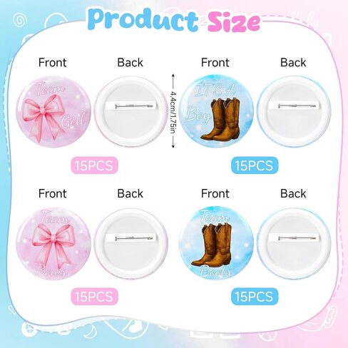60pcs Gender Reveal Pins, Boots or Bows Gender Reveal Decorations, Team Boy or Girl Pins, 1.73inch Baby Shower Pin for Guest Party Favors(2 Design) in Saudi Arabia