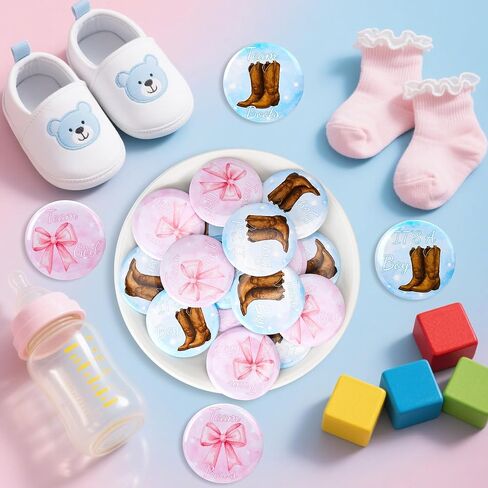 60pcs Gender Reveal Pins, Boots or Bows Gender Reveal Decorations, Team Boy or Girl Pins, 1.73inch Baby Shower Pin for Guest Party Favors(2 Design) in Saudi Arabia