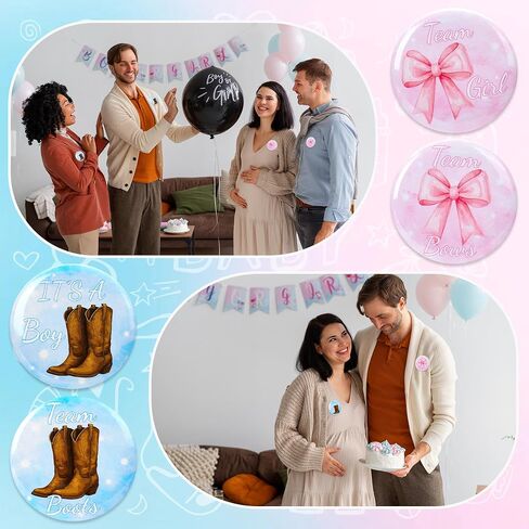 60pcs Gender Reveal Pins, Boots or Bows Gender Reveal Decorations, Team Boy or Girl Pins, 1.73inch Baby Shower Pin for Guest Party Favors(2 Design) in Saudi Arabia