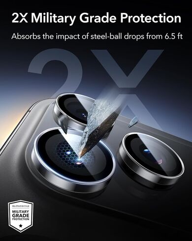 ESR لـ Samsung Galaxy S25 Ultra Camera Lens Protector ، حماة العدسات الفردية ، الزجاج المتقلب للغاية مع تحوّل الألومنيوم ، ودود الحالات ، ومجموعة واحدة ، فضية بريق in Kuwait