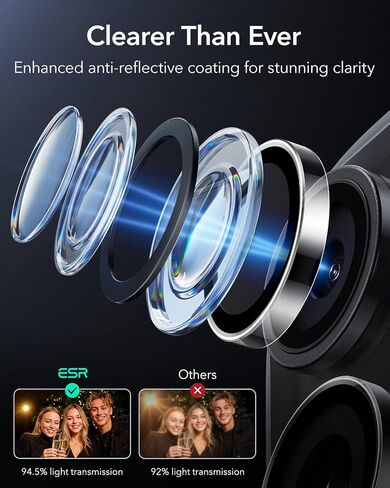 ESR لـ Samsung Galaxy S25 Ultra Camera Lens Protector ، حماة العدسات الفردية ، الزجاج المتقلب للغاية مع تحوّل الألومنيوم ، ودود الحالات ، ومجموعة واحدة ، فضية بريق in Kuwait