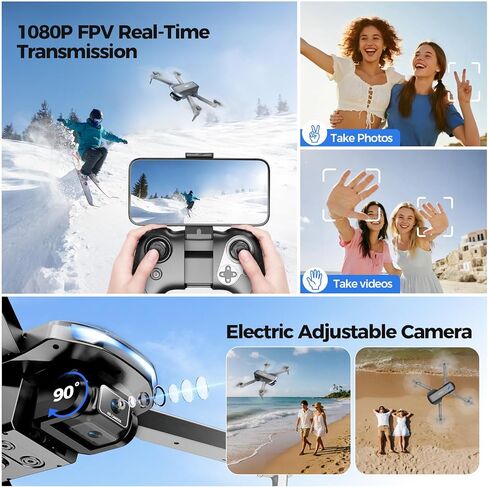 بدون طيار مع كاميرا 1080 بكسل HD FPV قابلة للطي للبالغين والمبتدئين ، RC Quadcopter مع التحكم في الجاذبية ، مفتاح واحد الإقلاع/الأرض ، وضع التدفق البصري ، 360 درجة ، وضع 3 سرعات ، نقطة الطريق in Kuwait