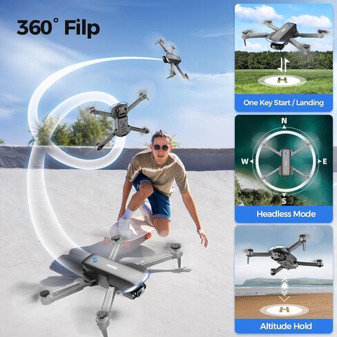 بدون طيار مع كاميرا 1080 بكسل HD FPV قابلة للطي للبالغين والمبتدئين ، RC Quadcopter مع التحكم في الجاذبية ، مفتاح واحد الإقلاع/الأرض ، وضع التدفق البصري ، 360 درجة ، وضع 3 سرعات ، نقطة الطريق in Kuwait
