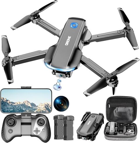 بدون طيار مع كاميرا 1080 بكسل HD FPV قابلة للطي للبالغين والمبتدئين ، RC Quadcopter مع التحكم في الجاذبية ، مفتاح واحد الإقلاع/الأرض ، وضع التدفق البصري ، 360 درجة ، وضع 3 سرعات ، نقطة الطريق in Kuwait