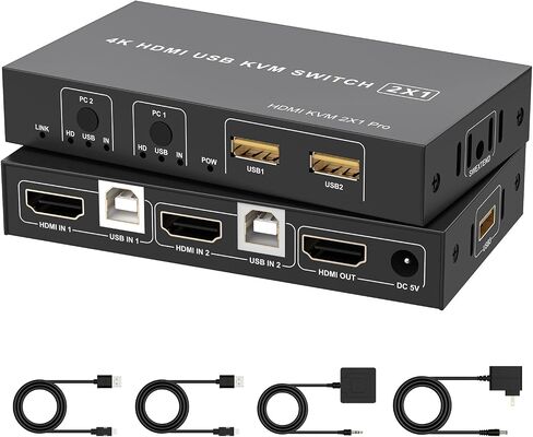 TA202A DD 8K HDMI KVM Switch 2x2, Dual Monitor USB 3.0 Switch Box, Black, 2 Input 2 Output, USB Keyboard Mouse Sharing, Multiple PC Control in Saudi Arabia