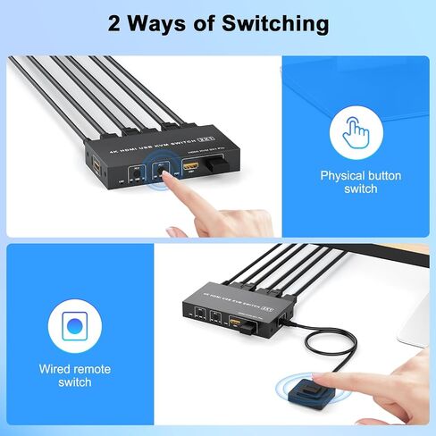 TA202A DD 8K HDMI KVM Switch 2x2, Dual Monitor USB 3.0 Switch Box, Black, 2 Input 2 Output, USB Keyboard Mouse Sharing, Multiple PC Control in Saudi Arabia