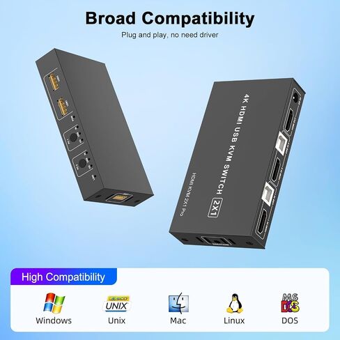 TA202A DD 8K HDMI KVM Switch 2x2, Dual Monitor USB 3.0 Switch Box, Black, 2 Input 2 Output, USB Keyboard Mouse Sharing, Multiple PC Control in Saudi Arabia