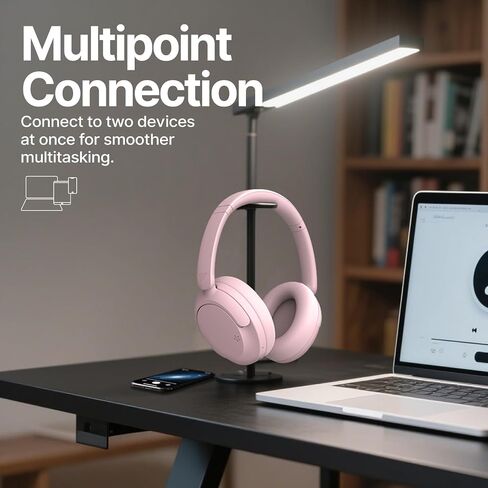 VOKALEN Hyper GO Wireless Over-Ear Noise Cancelling Headphones with Mic, 60H Playtime, Bluetooth Headset, Multi-Device Pairing, Ultra-Lightweight for Travel, Work, Study (White) in Kuwait