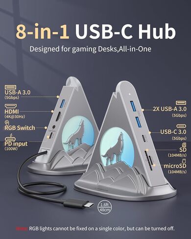 USB C HUB Multiport Adapter with HDMI 4K@30Hz, 100W PD, SD/TF Card Reader, 5Gbps 3xUSB-A and 1xUSB-C 3.0, RGB Tree 8-in-1 USB C HUB, Dock for MacBook Air, iPad, iPhone16, Laptop, etc(Green) in Kuwait