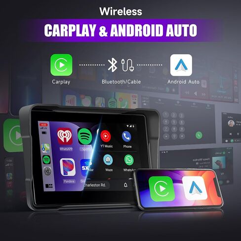 6.86 Inch Motorcycle Carplay Screen Rimoody with Wireless Carplay Android Auto for Car, Bluetooth, GPS Navigation, EQ, IP67 Waterproof Touchscreen, Mirror Link, Voice Control in Saudi Arabia