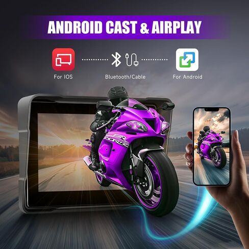 6.86 Inch Motorcycle Carplay Screen Rimoody with Wireless Carplay Android Auto for Car, Bluetooth, GPS Navigation, EQ, IP67 Waterproof Touchscreen, Mirror Link, Voice Control in Saudi Arabia
