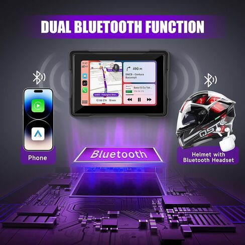 6.86 Inch Motorcycle Carplay Screen Rimoody with Wireless Carplay Android Auto for Car, Bluetooth, GPS Navigation, EQ, IP67 Waterproof Touchscreen, Mirror Link, Voice Control in Saudi Arabia