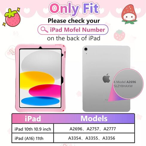 for iPad 10th Generation Case Kids Girls 10.9 Inch Case for iPad (A16) 11th Generation 11 Inch 2025, Strawberry Soft Silicone Cute Tablet Protection Cover with Strap & Rotating Stand, Purple in Kuwait