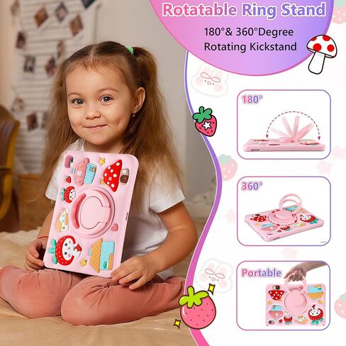 for iPad 10th Generation Case Kids Girls 10.9 Inch Case for iPad (A16) 11th Generation 11 Inch 2025, Strawberry Soft Silicone Cute Tablet Protection Cover with Strap & Rotating Stand, Purple in Kuwait