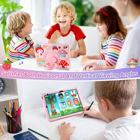 for iPad 10th Generation Case Kids Girls 10.9 Inch Case for iPad (A16) 11th Generation 11 Inch 2025, Strawberry Soft Silicone Cute Tablet Protection Cover with Strap & Rotating Stand, Purple in Kuwait