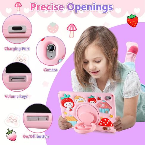 for iPad 10th Generation Case Kids Girls 10.9 Inch Case for iPad (A16) 11th Generation 11 Inch 2025, Strawberry Soft Silicone Cute Tablet Protection Cover with Strap & Rotating Stand, Purple in Kuwait