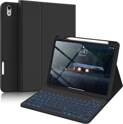 بالنسبة إلى حالة iPad Air 11 بوصة مع لوحة المفاتيح (M3/M2 ، 2025/2024) ، 7 ألوان غطاء لوحة مفاتيح لاسلكية قابلة للفصل مع حامل قلم رصاص ، لجيل iPad Air 5/4th ، الوردي in Kuwait