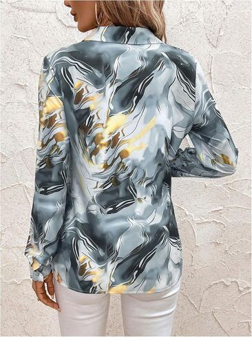 Wdirara Women's Ramble Print Button Down Long Sleeve Shirt Twist Plouse Top in Saudi Arabia