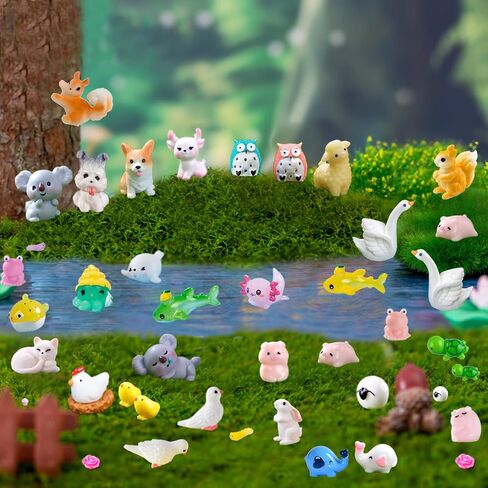 135 PCS MINI Resin Animals Resin Tiny Animal Miniature Animals التماثيل الصغيرة الصغيرة حيوانات صغيرة كبيرة للحديقة الجنية ملحقات المناظر الطبيعية الدقيقة دمية إخفاء الحرف اليدوية in Kuwait