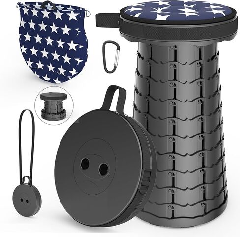 ALEVMOOM 2025 18" H Collapsible Stool with Cushion, Capacity 600lbs Portable Stools for Adults Heavy Duty, Adjustable Height Telescoping Folding Stool, for Outdoor Camping Travel Hiking Fishing in Kuwait