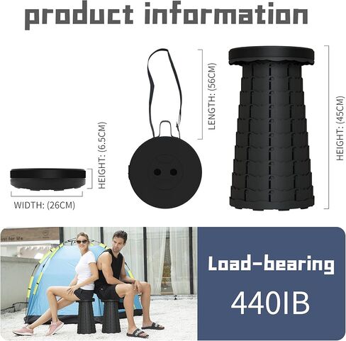 ALEVMOOM 2025 18" H Collapsible Stool with Cushion, Capacity 600lbs Portable Stools for Adults Heavy Duty, Adjustable Height Telescoping Folding Stool, for Outdoor Camping Travel Hiking Fishing in Kuwait