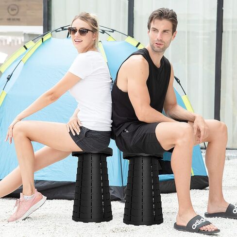 ALEVMOOM 2025 18" H Collapsible Stool with Cushion, Capacity 600lbs Portable Stools for Adults Heavy Duty, Adjustable Height Telescoping Folding Stool, for Outdoor Camping Travel Hiking Fishing in Kuwait