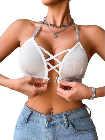 Soly Hux للنساء الإغلاق الأمامي الإغلاق حمالة الأشرطة اللامعة Criss Cross دفع Bralettes in Kuwait
