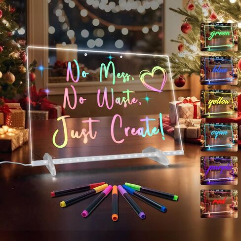 Solorage X Acrylic LED Note Board مع الضوء ، 13.7 "× 10" - 7 ألوان و 4 أوضاع ، لوحة ضوء محو جافة قابلة لإعادة الكتابة للأطفال. يتضمن موقفًا غير مرئي ، وسلسلة معلقة ، و 7 علامات ، وزجاجة رش ، وقماش in Kuwait