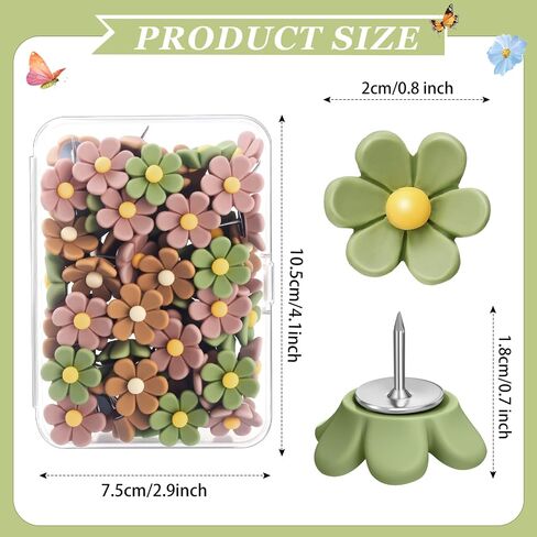 Sawysine 60 Pcs Decorative Thumb Tacks Colorful Cute Pushpin Flower Pushpin, Flower Thumb Tack for Corkboard Wall Office Home(Coffee Color, Beige, Green) in Saudi Arabia