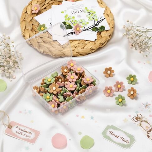 Sawysine 60 Pcs Decorative Thumb Tacks Colorful Cute Pushpin Flower Pushpin, Flower Thumb Tack for Corkboard Wall Office Home(Coffee Color, Beige, Green) in Saudi Arabia