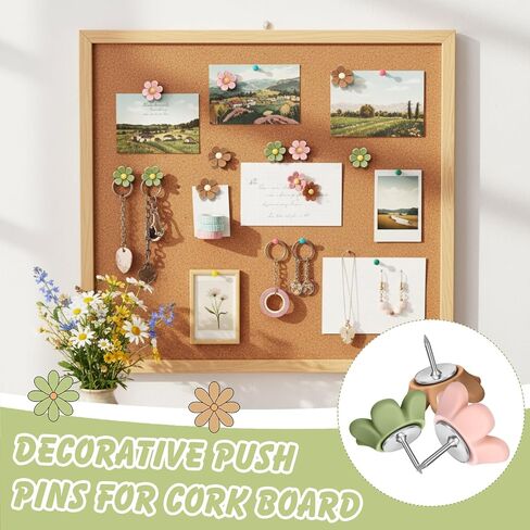 Sawysine 60 Pcs Decorative Thumb Tacks Colorful Cute Pushpin Flower Pushpin, Flower Thumb Tack for Corkboard Wall Office Home(Coffee Color, Beige, Green) in Saudi Arabia