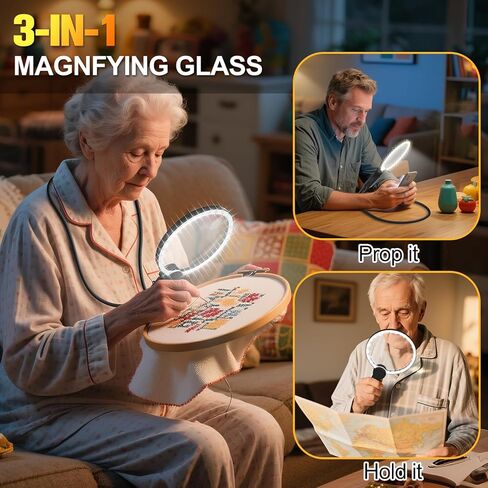 الأيدي الزجاج الخالي من المكبرة مع الضوء للعمل الوثيق ، و 5.5 بوصة 5x الزجاج المكبرة ، وارتداء الرقبة الكبرى لقراءة الكتب ، والخياطة ، والخياطة المتقاطعة ، وكبار السن منخفضة الرؤية مع عيون الشيخوخة in Kuwait