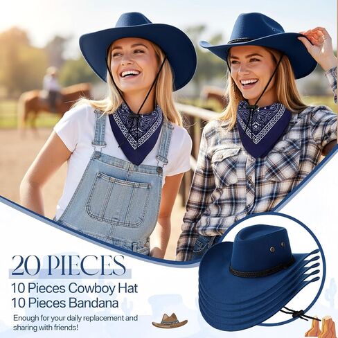 Coume 10 Set Cowboy Hat and Bandana for Women Men 10 Cowgirl Cowboy Hat Bulk 10 Western Bandanas for Adult Costume Party in Saudi Arabia