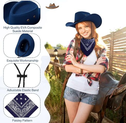 Coume 10 Set Cowboy Hat and Bandana for Women Men 10 Cowgirl Cowboy Hat Bulk 10 Western Bandanas for Adult Costume Party in Saudi Arabia