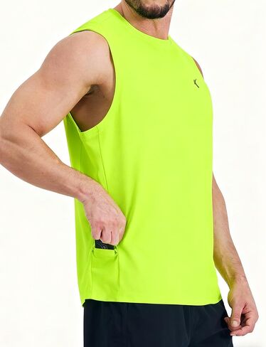 KPSUN Men's Quick Dry Workout Tank Tops Sleeveless Gym Muscle Shirts Fitness Running Athletic Swim Shirt with Side Pocket in Kuwait