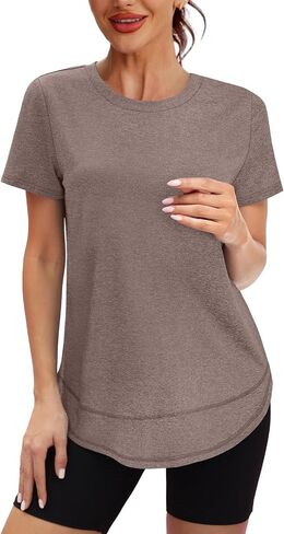 Womens Workout Tops Short Sleeve Shirts with Sun Protection Trendy Spring Summer Outfits S-3XL in Saudi Arabia