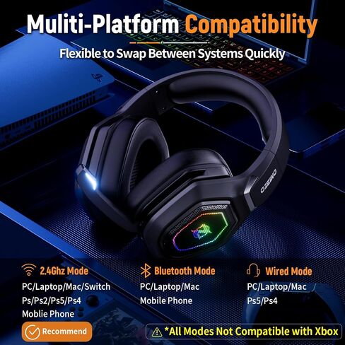 Wireless Gaming Headsets with Flip Microphone - USB-A & USB-C Gaming Headphones for PC, Ps5, Ps4, 30-Hr Battery Bluetooth Headset for Switch, Laptop, Mobile, Mac in Kuwait