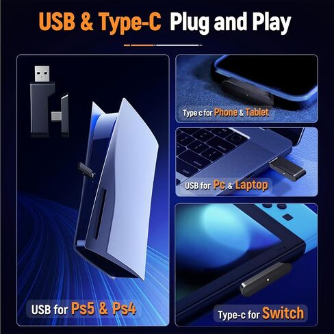 Wireless Gaming Headsets with Flip Microphone - USB-A & USB-C Gaming Headphones for PC, Ps5, Ps4, 30-Hr Battery Bluetooth Headset for Switch, Laptop, Mobile, Mac in Kuwait
