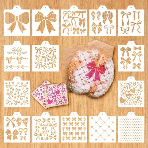Whaline 15 Pcs Bow Cookie Stencils Coquette Bowknot Airbrush Painting Stencils with Bead Chain Decorative Biscuit Cake Baking Templates for DIY Crafts Birthday Bachelorette Party in Saudi Arabia