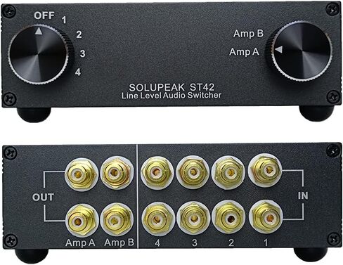 4 Way Stereo RCA Audio Switch Input Signal Source Switcher 4 Input 1 Output Splitter Passive Selector Box (Silver) S2 in Kuwait