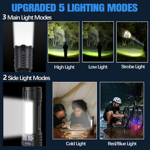 Tactical Flashlights Torch High Lumens Rechargeable, 3 Modes Led Waterproof Zoomable Linternas Handheld Small Flashlight, Adjustable Brightness Flash Light for Hurricane/Home/Emergency (2 Pack) in Kuwait
