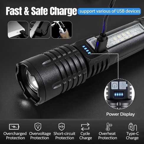 Tactical Flashlights Torch High Lumens Rechargeable, 3 Modes Led Waterproof Zoomable Linternas Handheld Small Flashlight, Adjustable Brightness Flash Light for Hurricane/Home/Emergency (2 Pack) in Kuwait