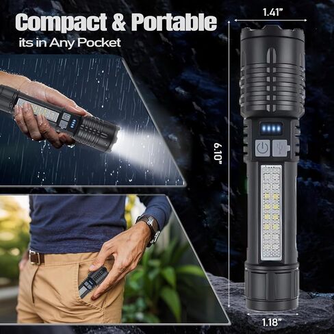 Tactical Flashlights Torch High Lumens Rechargeable, 3 Modes Led Waterproof Zoomable Linternas Handheld Small Flashlight, Adjustable Brightness Flash Light for Hurricane/Home/Emergency (2 Pack) in Kuwait