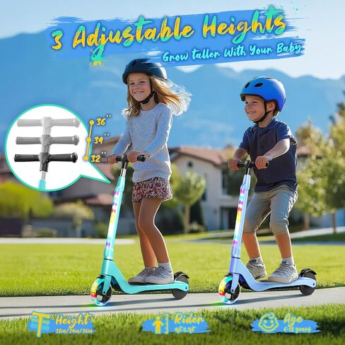 Electric Scooter for Kids Ages 6-12, Foldable Kick Scooter with Adjustable Height, 80W Motor, 6 MPH, Colorful LED Lights, Dual Brakes, Lightweight & Portable Design - Supports up to 140 lbs in Saudi Arabia